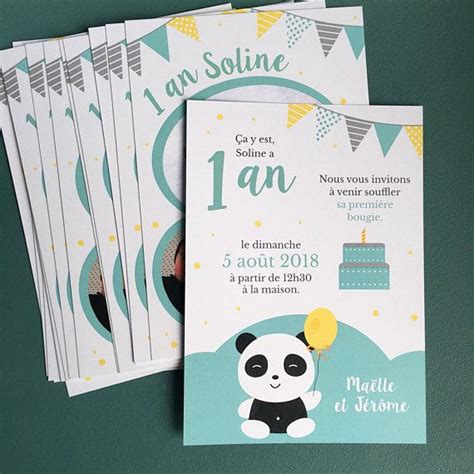 Texte invitation 1er anniversaire bébé. Birthday card birthday invitation, turquoise panda, first ...