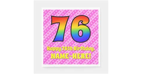 76th Birthday Pink Stripes And Hearts Rainbow 76 Napkins Zazzle