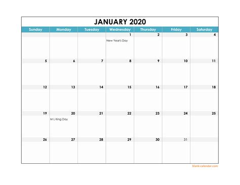 Free Printable Horizontal Calendar 2020 Calendar Printables Free