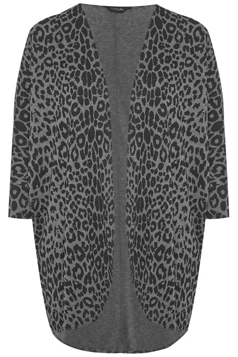 Grey Leopard Print Cocoon Cardigan Yours Clothing