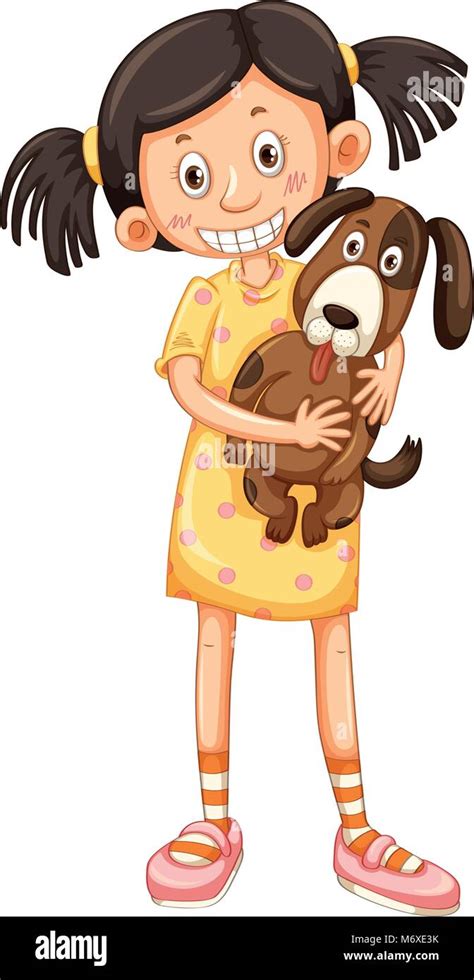 Girl Hugging Brown Dog Illustration Stock Vector Image And Art Alamy