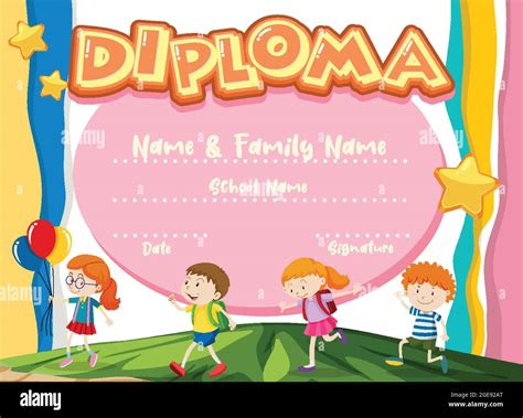 Kids Diploma Certificate Template Illustration Stock Vector Image And Art