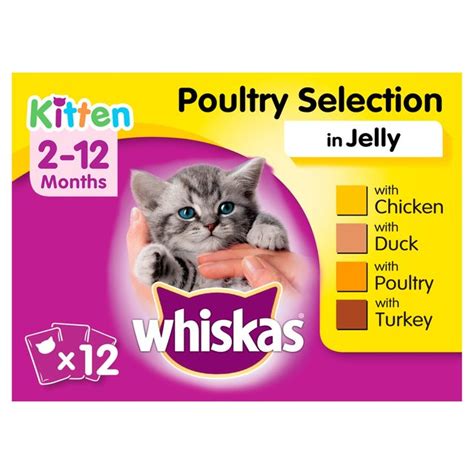 These will help your kitten's eyes, teeth, brain whiskas knows and understands this fact, so they made this wet food to fulfill cats' daily nutritional needs. Whiskas Poultry in Jelly Kitten 2-12 Months Wet Cat Food ...