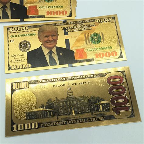 2 Pcs Us President Donald Trump Gold Foil Commemorative Banknotes 1000 Dollar Ebay