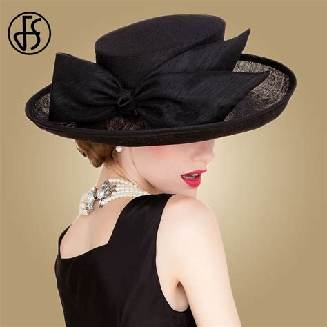 Fs Royal Black Wedding Hats For Women Elegant Linen Fedora Ladies