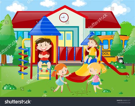 Students Playing Playground School Park Illustration Stock Vector