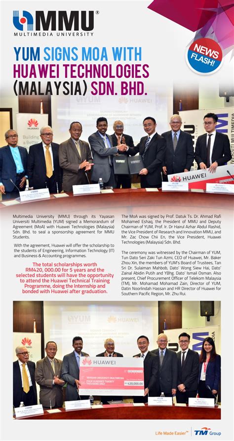 Offer of scholarship by huawei technologies (malaysia) sdn bhd. YUM Signs MOA with Huawei Technologies (Malaysia) Sdn. Bhd ...