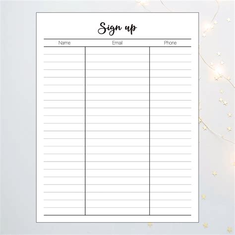 Sign Up Sheet Sign Up Template Email List Printable Sign Up Sheet