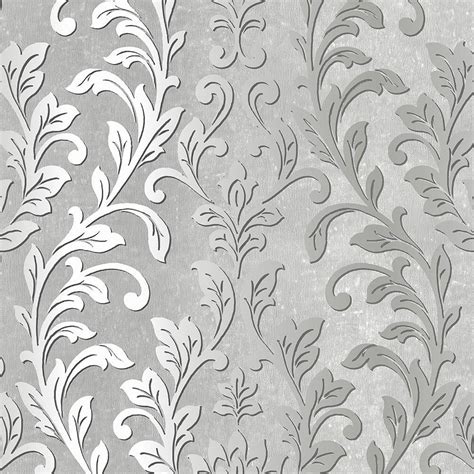 Silver Leaf Damask Wallpaper Blackgrey Damask Wallpaper Silver