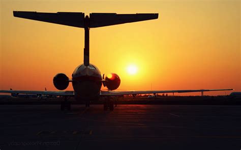 Sunset Sunlight Landscape Airplane Silhouette