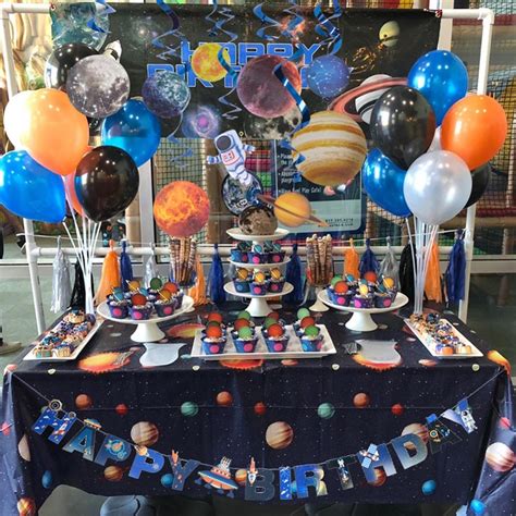 Cyuan Galaxy Planet Theme Birthday Party Decor Kids Solar System Rocket