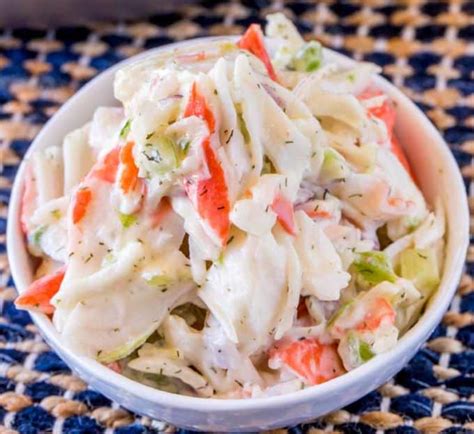 Imitation crab seafood salad is easy to make and can be served as a sandwich spread, chunky dip, or appetizer cracker topper. Crab Salad (Seafood Salad) - Dinner, then Dessert