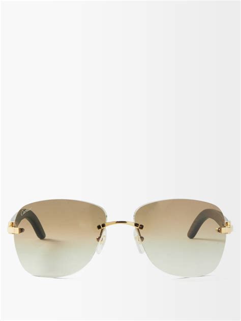 brown c décor rimless square wood sunglasses cartier eyewear matchesfashion uk