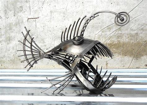 Art Metal Sculpture Angler Fish Steampunk Predatory Fish Figurine