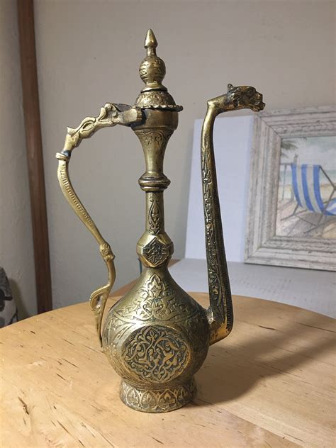 Vintage Brass Dallah Ibrik Jug Turkish Islamic Coffee Pot Ewer Etsy