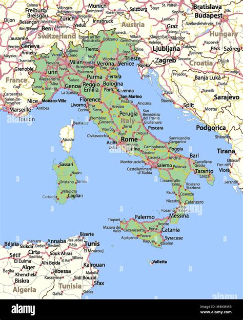 Mapa De Italia Muestra Las Fronteras De Los Países Las Zonas Urbanas