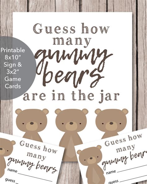 Printable Baby Shower Gummy Bear Guessing Game Woodland Animals Bear