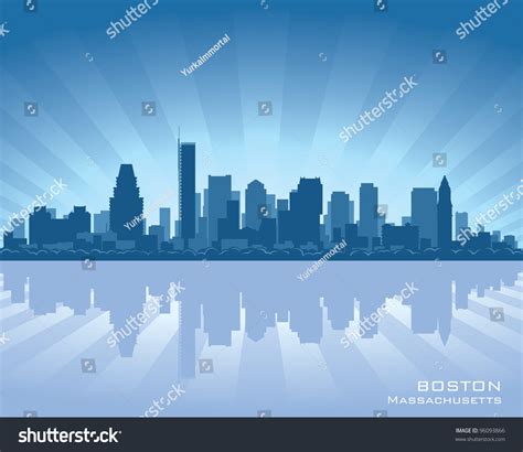 Boston skyline reflected with american flag text vector illustration. Boston Skyline Illustration With Reflection In Water ...