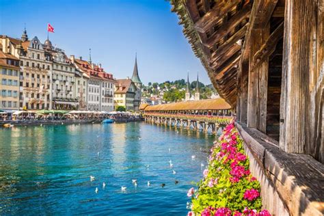 Famous Chapel Bridge In The Historic City Center Of Lucerne The City