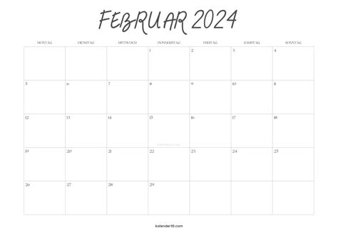 Kalender Februar 2024 ️ Zum Ausdrucken