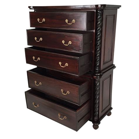 Antique Style Bedroom Furniture Solid Mahogany Wood Colonial High Chest