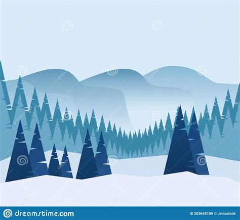 Beauty Blue Winter Panoramic Landscape Scene Stock Vector