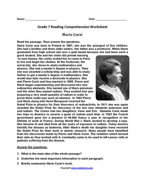 Reading Worksheets Seventh Grade Reading Worksheets