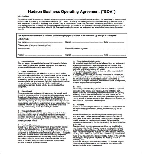 Sample Business Operating Agreement 7 Free Documents Download In Pdf