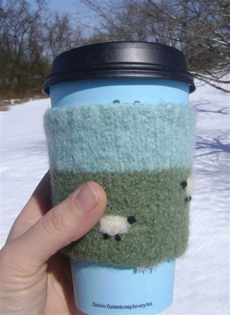 Felted Wool Coffee Cozy Grazing Sheep Etsy Coffee Cozy Coffee Cups