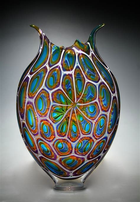 Aqua Gold And Hyacinth Foglio By David Patchen Art Glass Vessel