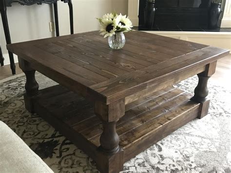 Traditional farmhouse baluster style legs hold up a reclaimed new zealand pine top with a rustic plank design. stained farmhouse style rustic coffee table | Coffee table ...