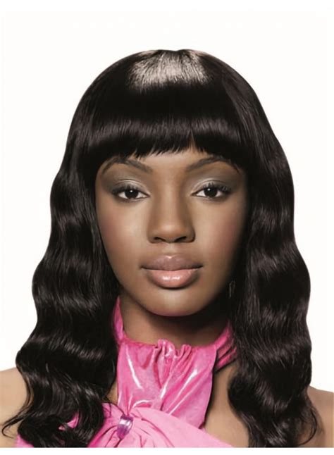 14 Wavy With Bangs Capless Black Human Hair African American Women Wigs