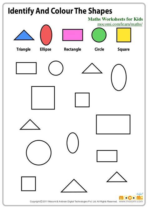Identify And Colour The Shapes Maths Worksheets For Kids Mocomic