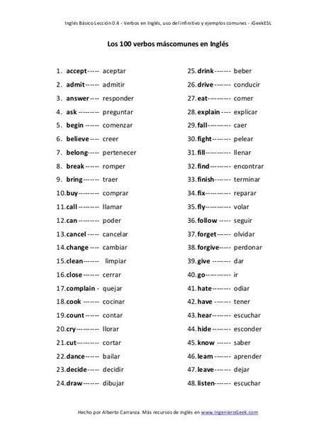 Los 100 Verbos Mas Usados En Ingles English Phrases English Verbs