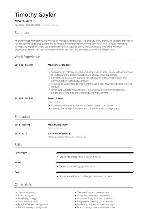 Mba Student Resume Samples And Templates Visualcv