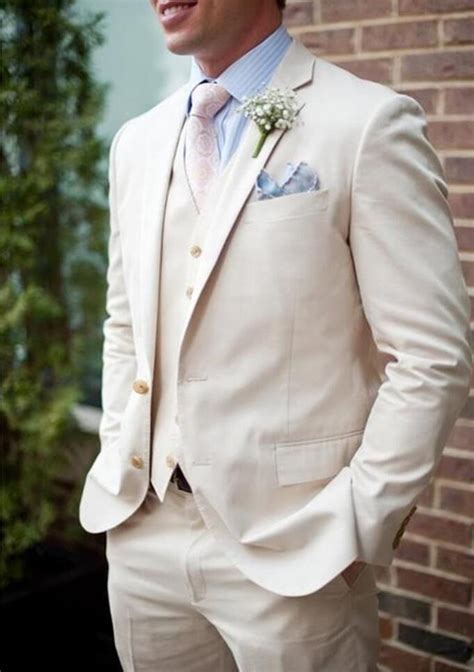 Semi formal men's beach wedding attire. Ivory Linen Beach Wedding Suits For Men Slim Fit 3 Piece ...