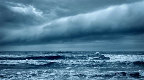 Stormy Rough Sea Before Thunder Cold Gray Ocean Dramatic