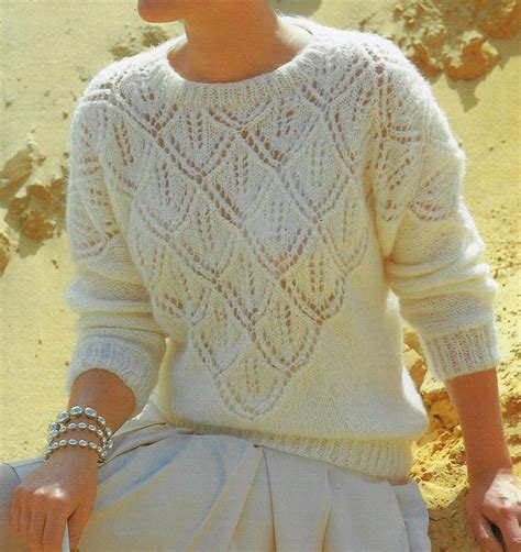 Womens Lacy Front And Back Sweater Knitting Pattern 12 Ply Etsy New Zealand Sweater Knitting
