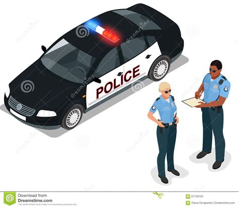 Flat 3d Isometric Illustration Police Car And Policeman Isometric