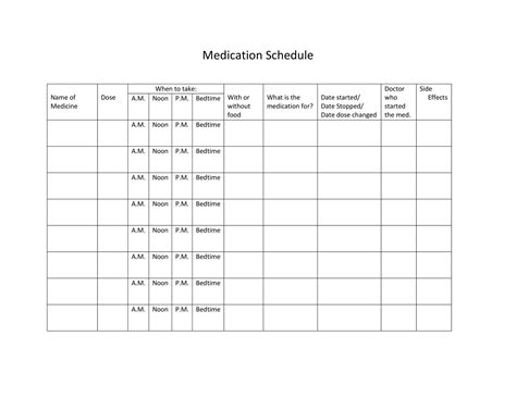Printable Daily Medication Schedule Template Printable Templates
