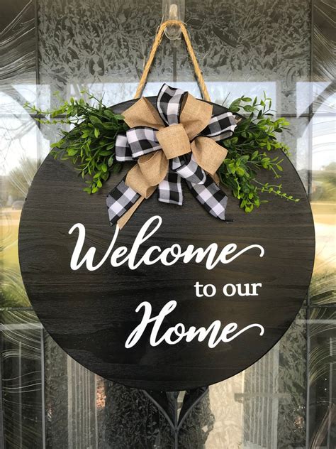 Door Hanger Welcome To Our Home Sign Welcome Wood Sign Etsy