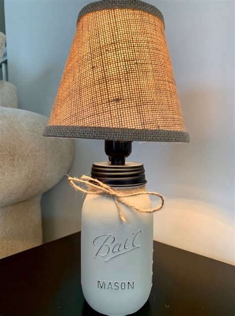 Rustic Farmhouse Mason Jar Lamp With A Burlap Lamp Shade And Etsy