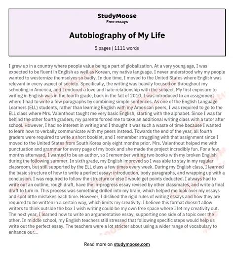 Autobiography Of My Life Free Essay Example