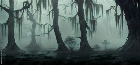 Scary Mystical Forestcreepy Trees Halloween Concept Background