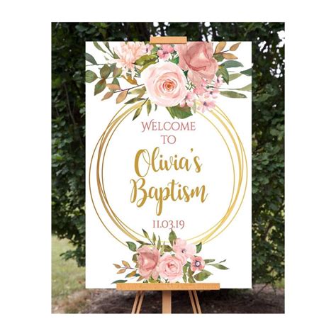 Pink Floral Baptism Welcome Sign Blush And Gold Printable Etsy