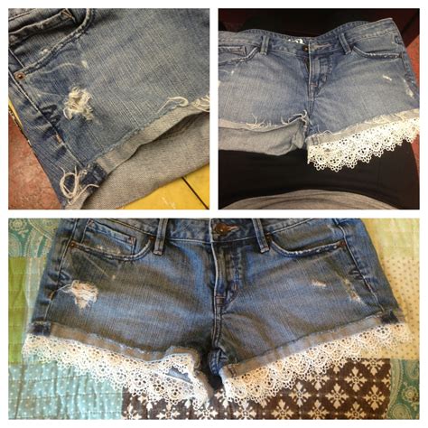 Diy Lace Denim Shorts Just Sew A Strip Of Lace To An Old Pair Of