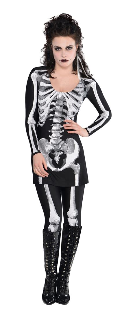 Bare Bones Skeleton Womens Fancy Dress Halloween Costume Adults Ladies