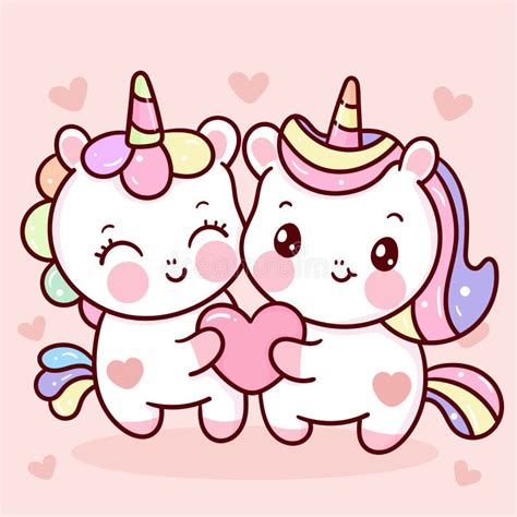 Cute Unicorns Couple Vector With Heart Sweet Pony Cartoon Pastel