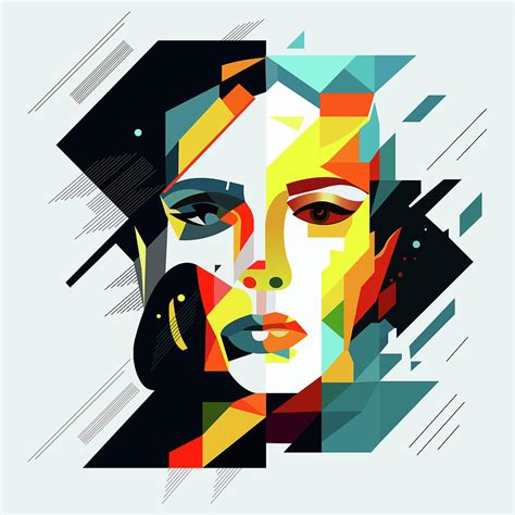 Female Human Face In Abstract Style Cube Portrait Drawing Digital Art