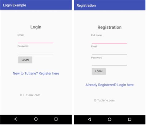 Android Login And Registration Screen Design Tutlane